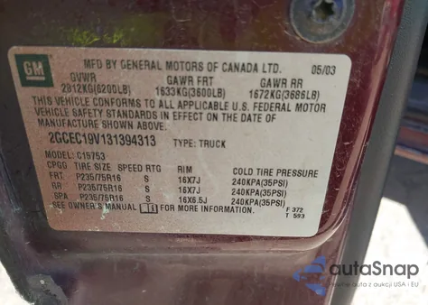 2003 Chevrolet Silverado 1500 Ls z USA, uszkodzony, nr VIN 2GCEC19V131394313